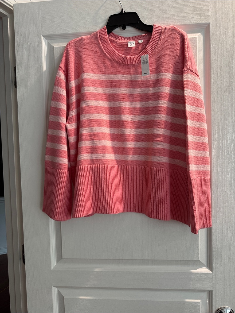 GAP Pink and Light Pink Striped Crewneck Sweater